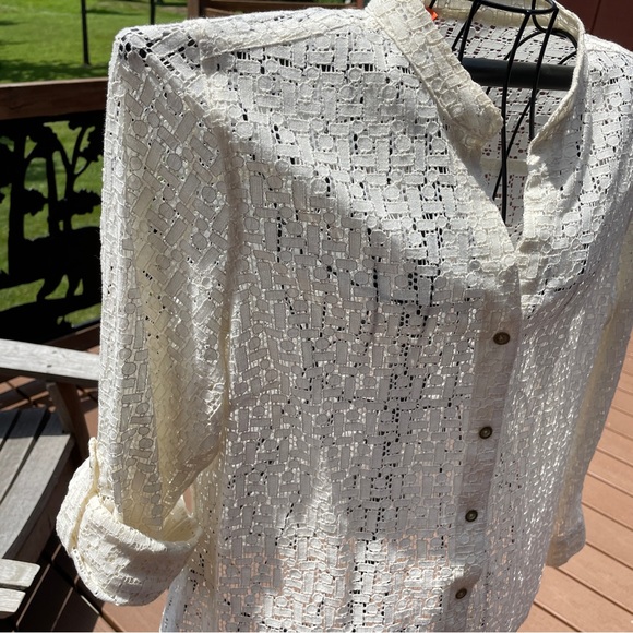 Hearts Of Palm Women's Ivory Golden Lace Blouse Sheer Size 14 - Picture 3 of 8
